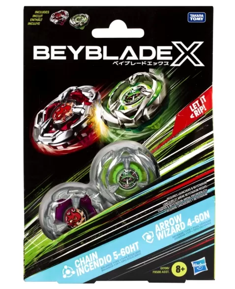 BEYBLADE X DUPLO PIÕES CHAIN INCENDIO 5-60HT E ARROW WIZARD 4-60N G0196