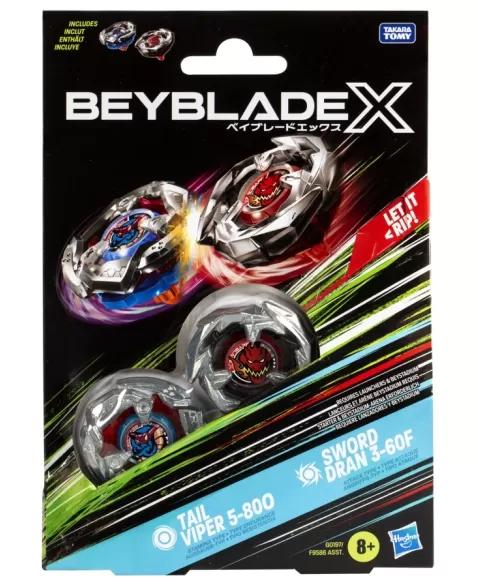 BEYBLADE X PIÕES DUPLO TAIL VIPER 5-80O E SWORD DRAN 3-60F G0197